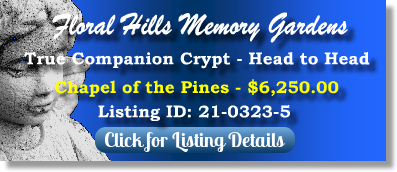 True Companion Crypt for Sale $6250! Floral Hills Memory Gardens Tucker, GA Chapel of the Pines The Cemetery Exchange