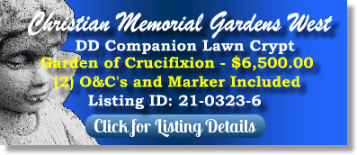 DD Companion Lawn Crypt for Sale $6500! Christian Memorial Gardens West Rochester Hills, MI Crucifixion The Cemetery Exchange