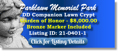 DD Companion Lawn Crypt for Sale $8K! Parklawn Memorial Park Rockville, MD Garden of Honor The Cemetery Exchange