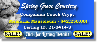 Companion Couch Crypt on Sale $42250! Spring Grove Cemetery Cincinnati, OH Memorial Mausoleum The Cemetery Exchange