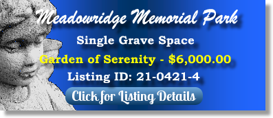 Single Grave Space for Sale $6K! Meadowridge Memorial Park Elkridge, MD Serenity The Cemetery Exchange