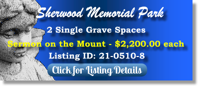 2 Single Grave Spaces for Sale $2200ea! Sherwood Memorial Park Jonesboro, GA Sermon on the Mount The Cemetery Exchange 22-0808-6