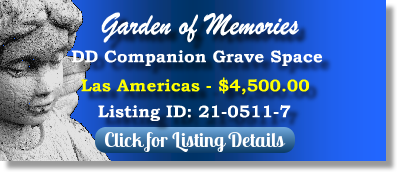 DD Companion Grave Space for Sale $4500! Garden of Memories Tampa, FL Las Americas The Cemetery Exchange 