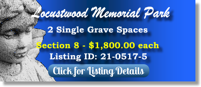 2 Single Grave Spaces for Sale $1800ea! Locustwood Memorial Park Cherry HIll, NJ Section 8 The Cemetery Exchange
