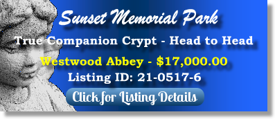 True Companion Crypt for Sale $17K! Sunset Memorial Park North Olmstead, OH Westwood Abbey The Cemetery Exchange