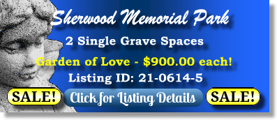 2 Single Grave Spaces on Sale Now $900ea! Sherwood Memorial Park Jonesboro, GA Love The Cemetery Exchange 21-0614-5