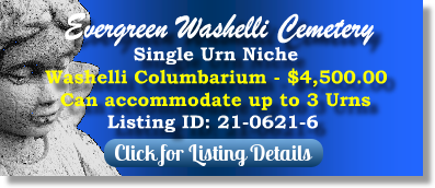 Single Urn Niche for Sale $4500! Evergreen Washelli Cemetery Seattle, WA Columbarium The Cemetery Exchange