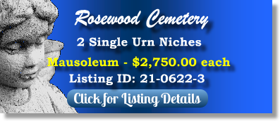2 Single Urn Niches for Sale $2750ea! Rosewood Cemetery Humble, TX Mausoleum The Cemetery Exchange