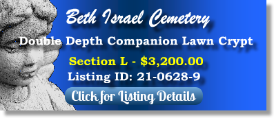DD Companion Lawn Crypt for Sale $3200! Beth Israel Cemetery Woodbridge, NJ Section L The Cemetery Exchange