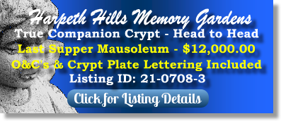 True Companion Crypt for Sale $12K! Harpeth Hills Memory Gardens Nashville, TN Last Supper The Cemetery Exchange