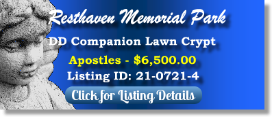 DD Companion Lawn Crypt for Sale $6500! Resthaven Memorial Park Louisville, KY Apostles The Cemetery Exchange