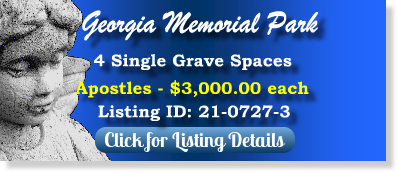 4 Single Grave Spaces for Sale $3Kea! Georgia Memorial Park Marietta, GA Apostles The Cemetery Exchange