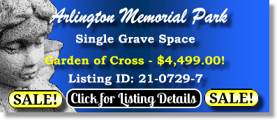 Single Grave Space $4499! Arlington Memorial Park Sandy Springs, GA Cross The Cemetery Exchange 21-0729-7