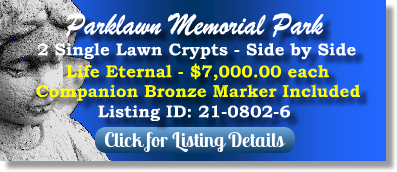 2 Single Lawn Crypts for Sale $7Kea! Parklawn Memorial Park Rockville, MD Life Eternal The Cemetery Exchange