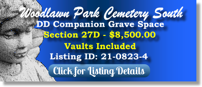 DD Companion Grave Space for Sale $8500! Woodlawn Park Cemetery South Miami, FL Section 27D The Cemetery Exchange