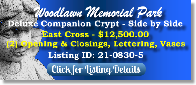 Deluxe Companion Crypt for Sale $12500! Woodlawn Memorial Park Nashville, TN East Cross The Cemetery Exchange