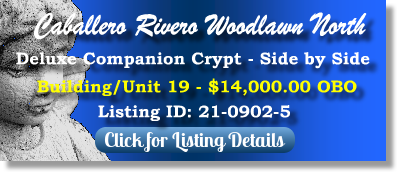 Deluxe Companion Crypt for Sale $14K! Caballero Rivero Woodlawn North Miami, FL Unit 19 The Cemetery Exchange 21-0902-5