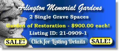 2 Single Grave Spaces on Sale Now $900ea! Arlington Memorial Gardens Cincinnati, OH Restoration The Cemetery Exchange