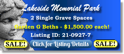 2 Single Grave Spaces on Sale Now $1500ea! Lakeside Memorial Park Miami, FL G Beths The Cemetery Exchange