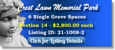 6 Single Grave Spaces for Sale $2800ea! Crest Lawn Memorial Park Atlanta, GA Section 14 The Cemetery Exchange