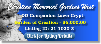 DD Companion Lawn Crypt for Sale $6K! Christian Memorial Gardens West Rochester Hills, MI Creation The Cemetery Exchange