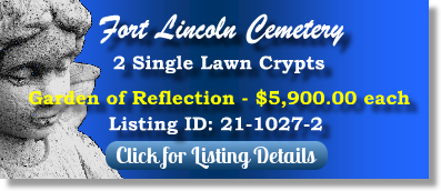 2 Single Lawn Crypts for Sale $5900ea! Fort Lincoln Cemetery Brentwood, MD Reflection The Cemetery Exchange 