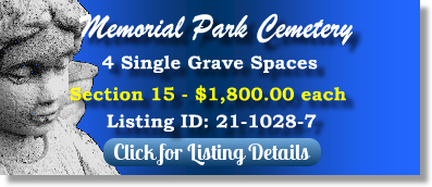 4 Single Grave Spaces for Sale $1800ea! Memorial Park Cemetery Tulsa, OK Section 15 The Cemetery Exchange
