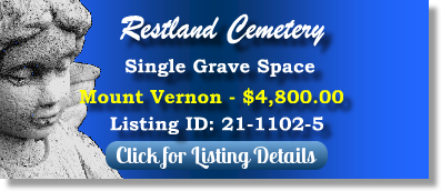 Single Grave Space for Sale $4800! Restland Cemetery Dallas, TX Mount Vernon The Cemetery Exchange