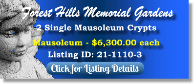 2 Single Crypts for Sale $6300ea! Forest Hills Memorial Gardens Tipp City, OH Mausoleum The Cemetery Exchange