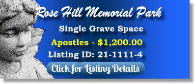 Single Grave Space for Sale $1200! Rose Hill Memorial Park Tulsa, OK Apostles The Cemetery Exchange