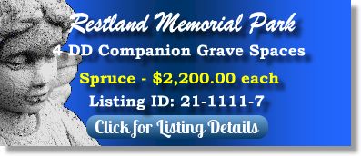 4 DD Companion Grave Spaces for Sale $2200ea! Restland Memorial Park East Hanover, NJ Spruce The Cemetery Exchange
