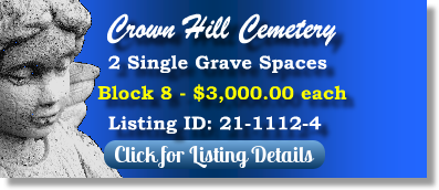 2 Single Grave Spaces for Sale $3Kea! Crown Hill Cemetery Wheat Ridge, CO Block 8 The Cemetery Exchange