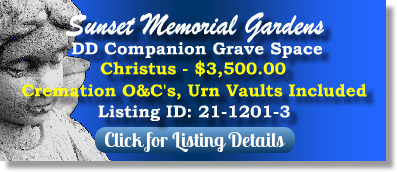 DD Companion Grave Space for Sale $3500! Sunset Memorial Gardens Greeley, CO Christus The Cemetery Exchange