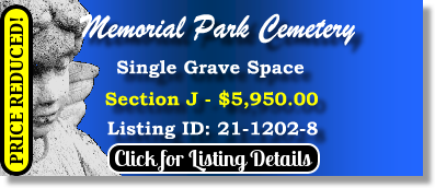 Single Grave Space $5950! Memorial Park Cemetery Memphis, TN Section J The Cemetery Exchange 21-1202-8