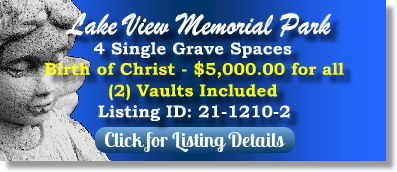 4 Single Grave Spaces for Sale $5K for all! Lake View Memorial Park Sykesville, MD Birth of Christ The Cemetery Exchange