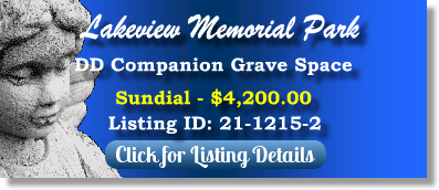 DD Companion Grave Space for Sale $4200! Lakeview Memorial Park Greensboro, NC Sundial The Cemetery Exchanage