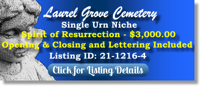 Single Urn Niche for Sale $3K! Laurel Grove Cemetery Totowa, NJ Resurrection The Cemetery Exchange