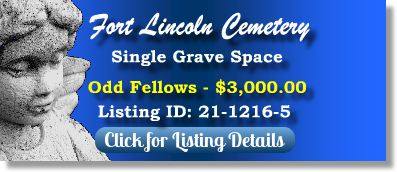 Single Grave Space for Sale $3K! Fort Lincoln Cemetery Brentwood, MD Odd Fellows The Cemetery Exchange
