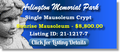 Single Crypt for Sale $8800! Arlington Memorial Park Sandy Springs, GA Sunrise Mausoleum The Cemetery Exchange
