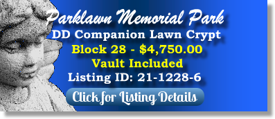 DD Companion Lawn Crypt for Sale $4750! Parklawn Memorial Park Rockville, MD Block 28 The Cemetery Exchange