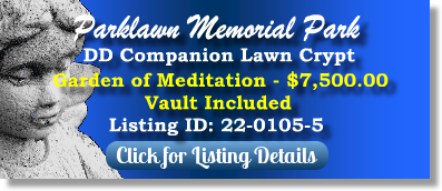 DD Companion Lawn Crypt for Sale $7500! Parklawn Memorial Park Rockville, MD Meditation The Cemetery Exchange