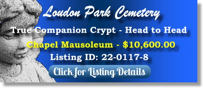 True Companion Crypt for Sale $10600! Loudon Park Cemetery Baltimore, MD Chapel Mausoleum The Cemetery Exchange