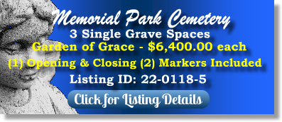3 Single Grave Spaces for Sale $6400ea! Memorial Park Cemetery Memphis, TN Grace The Cemetery Exchange