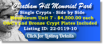 2 Single Crypts for Sale $4500ea! Cheatham Hill Memorial Park Marietta, GA Unit 7 The Cemetery Exchange
