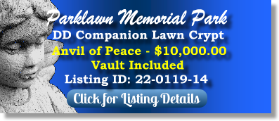 DD Companion Lawn Crypt for Sale $10K! Parklawn Memorial Park Rockville, MD Anvil of Peace The Cemetery Exchange