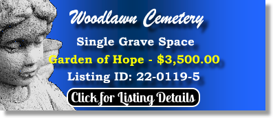 Single Grave Space $3500! Woodlawn Cemetery Detoit, MI Hope The Cemetery Exchange 22-0119-5