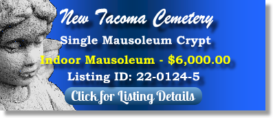 Single Crypt for Sale $6K! New Tacoma Cemetery University Place, WA Indoor Mausoleum The Cemetery Exchange 