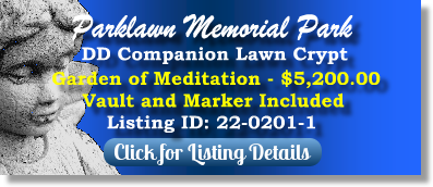 DD Companion Lawn Crypt for Sale $5200! Parklawn Memorial Park Rockville, MD Meditation The Cemetery Exchange