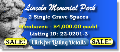 2 Single Grave Spaces on Sale Now $4Kea! Lincoln Memorial Park Portland, OR Glenhaven The Cemetery Exchange