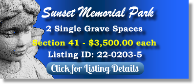 2 Single Grave Spaces for Sale $3500ea! Sunset Memorial Park North Olmstead, OH Section 41 The Cemetery Exchange